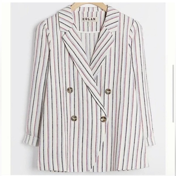 Anthropologie Dolan Anna Double-Breasted Striped Linen Blend Blazer - Picture 2 of 15